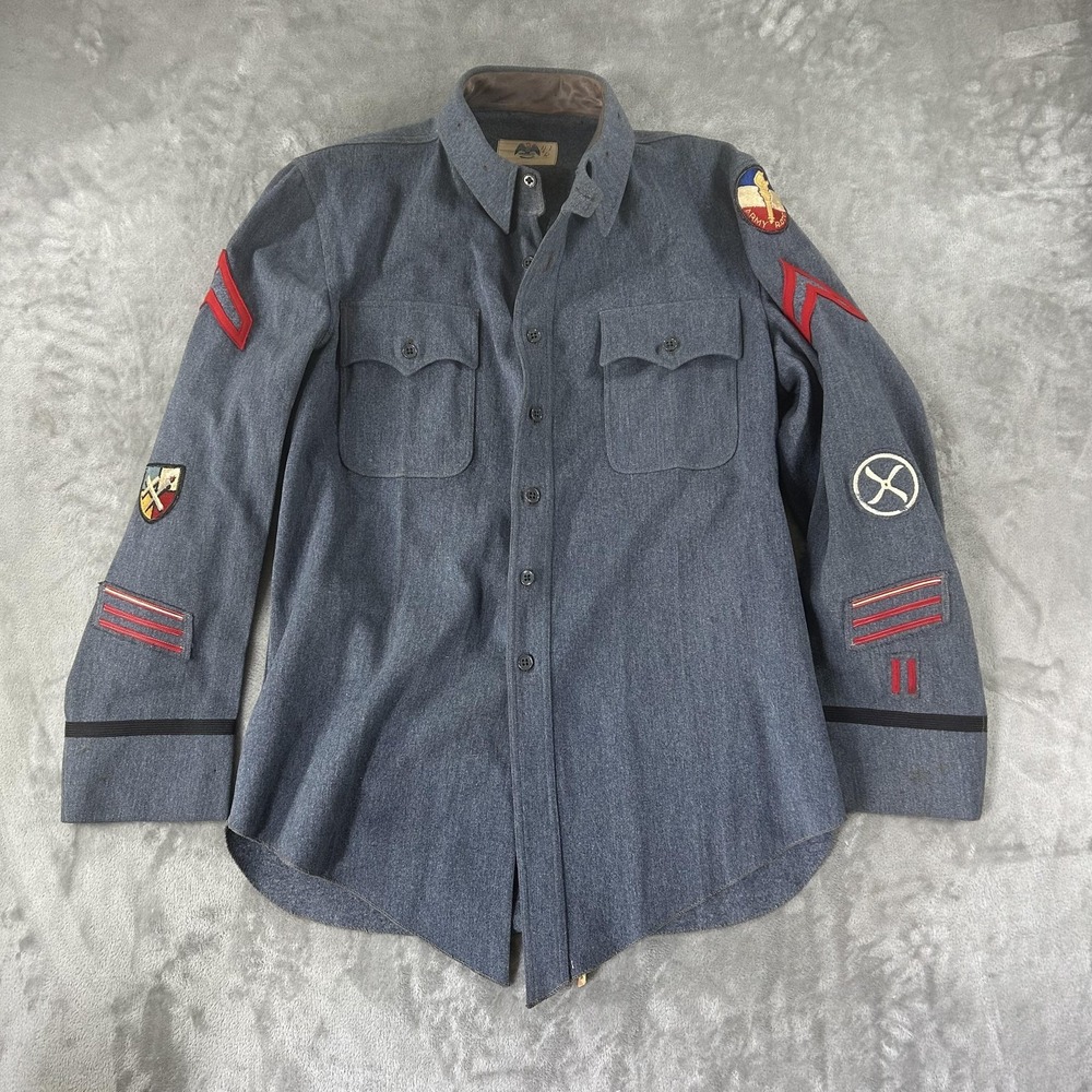 Vintage 1950s Culver Shirt Mens Large Blue Wool Military ROTC Uniform Patches